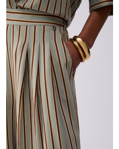 Liu Jo Striped rayon trousers green/tabacco stripe