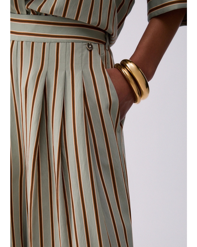 Liu Jo Striped rayon trousers green/tabacco stripe