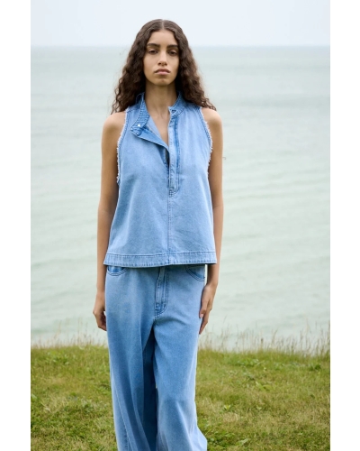 Rabens Saloner Faya halter top light washed denim