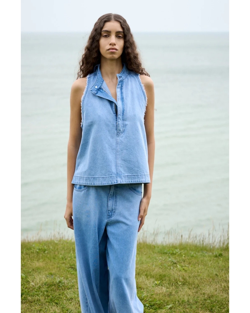 Rabens Saloner Faya halter top light washed denim
