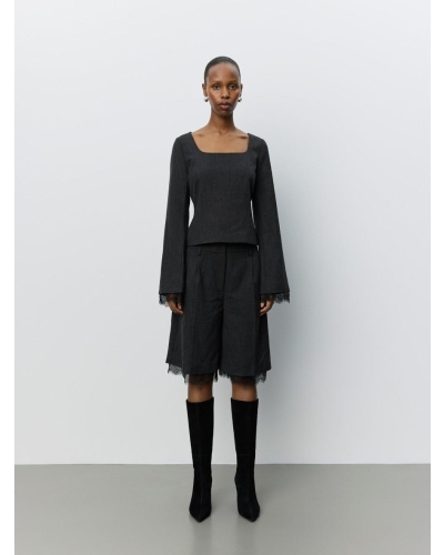 Sofie Schnoor Lacco suiting blouse dark grey melange
