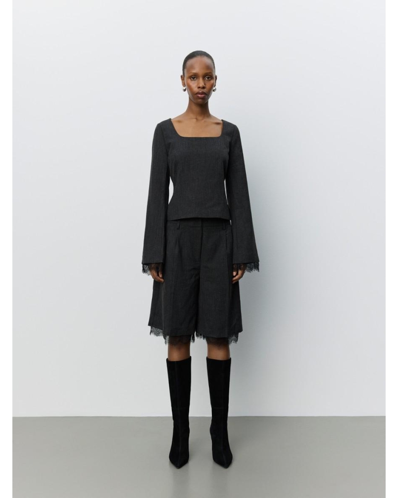 Sofie Schnoor Lacco suiting blouse dark grey melange