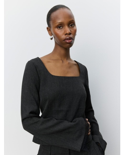 Sofie Schnoor Lacco suiting blouse dark grey melange