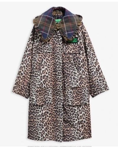 Barbour x GANNI leopard waterproof parka jacket ganni leopard print