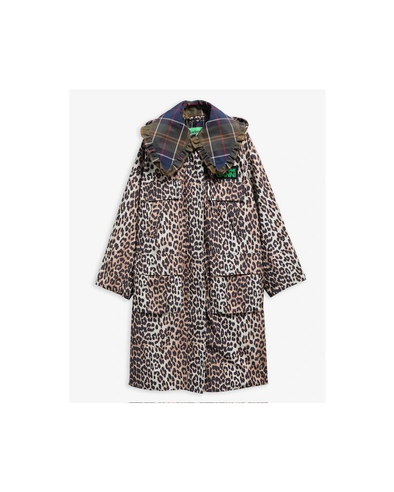 Barbour x GANNI leopard waterproof parka jacket ganni leopard print