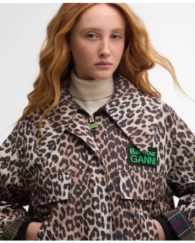 Barbour x GANNI leopard waterproof parka jacket ganni leopard print