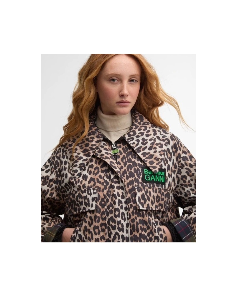 Barbour x GANNI leopard waterproof parka jacket ganni leopard print