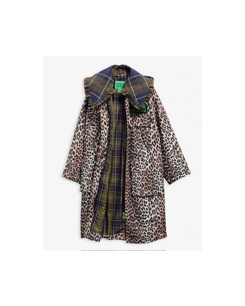 Barbour x GANNI leopard waterproof parka jacket ganni leopard print