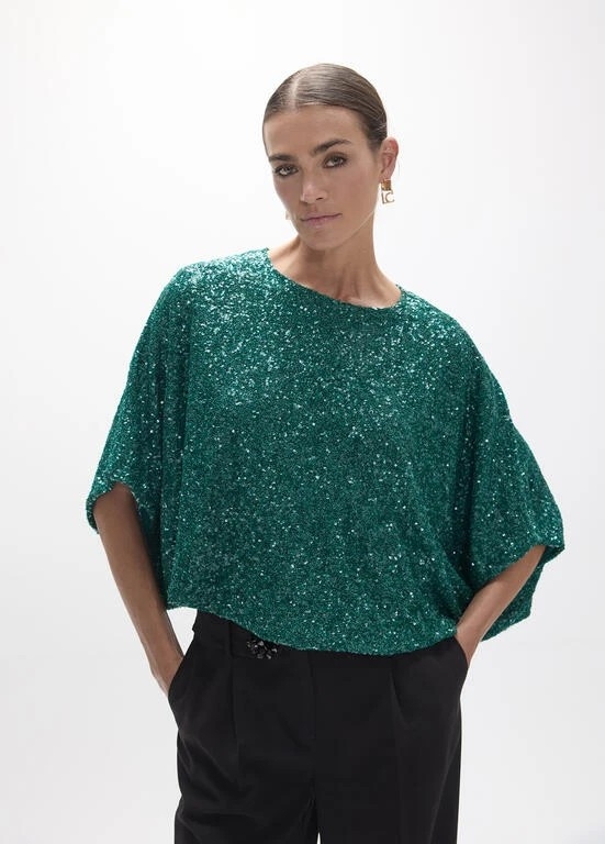 Lola Casademunt Sequin Top petrol