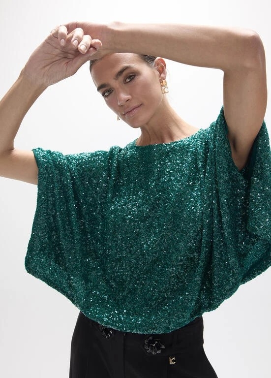 Lola Casademunt Sequin Top petrol