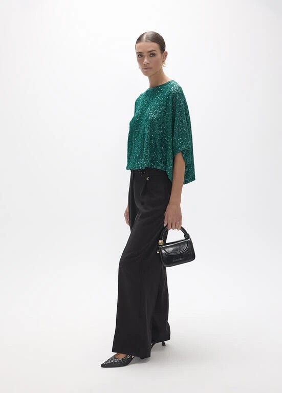 Lola Casademunt Sequin Top petrol