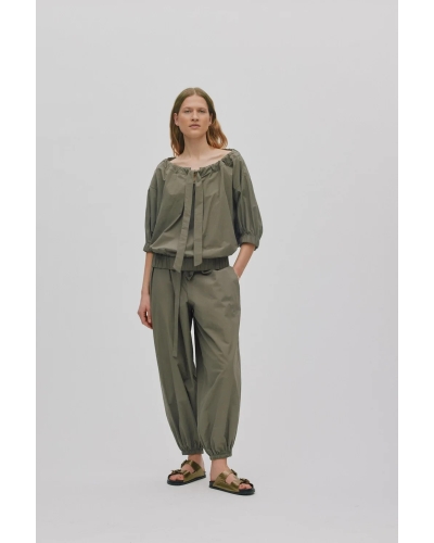 Rabens Saloner Ingefred poplin gathered top asphalt
