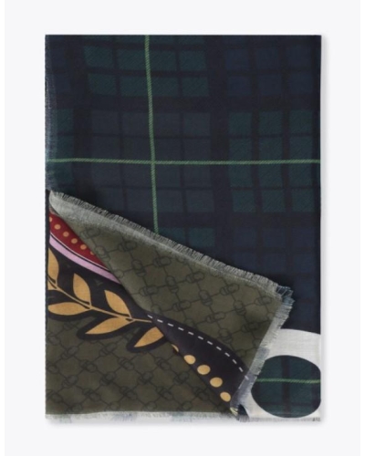 Lola Casademunt Plaid and patch scarf blue-green