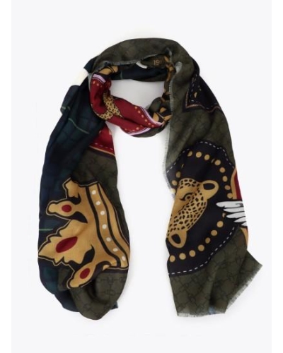 Lola Casademunt Plaid and patch scarf blue-green