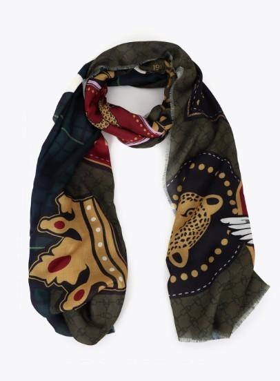 Lola Casademunt Plaid and patch scarf blue-green