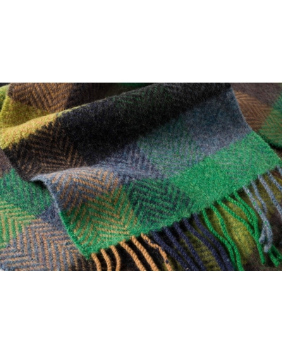 John Hanly Irish cashmere merino wool scarf green/denim/charcoal herringbone check