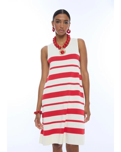 Lola Casademunt Knitted short flared dress ecru-rood