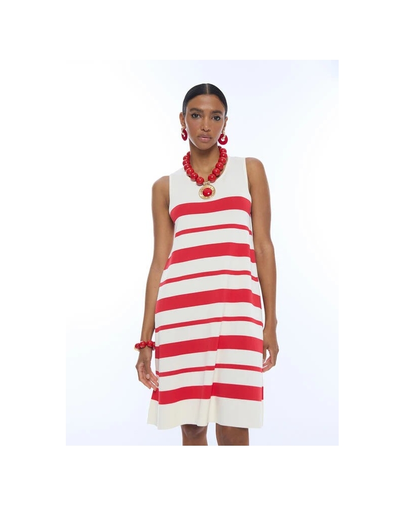 Lola Casademunt Knitted short flared dress ecru-rood