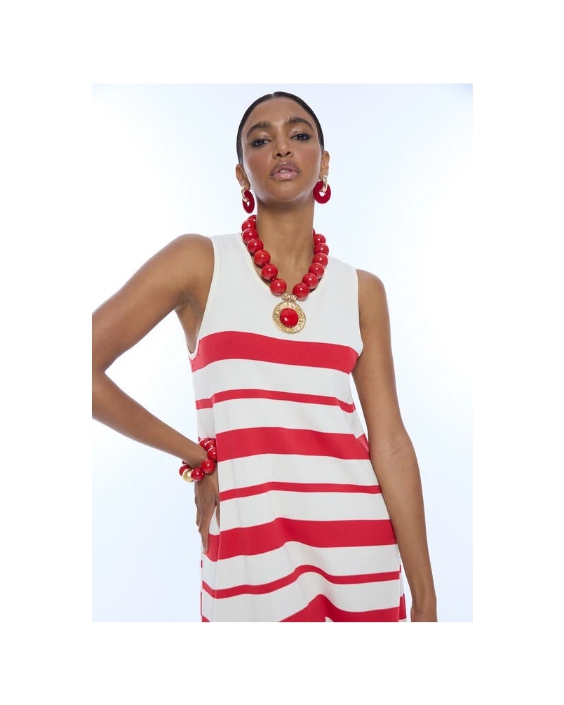 Lola Casademunt Knitted short flared dress ecru-rood