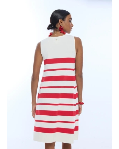 Lola Casademunt Knitted short flared dress ecru-rood