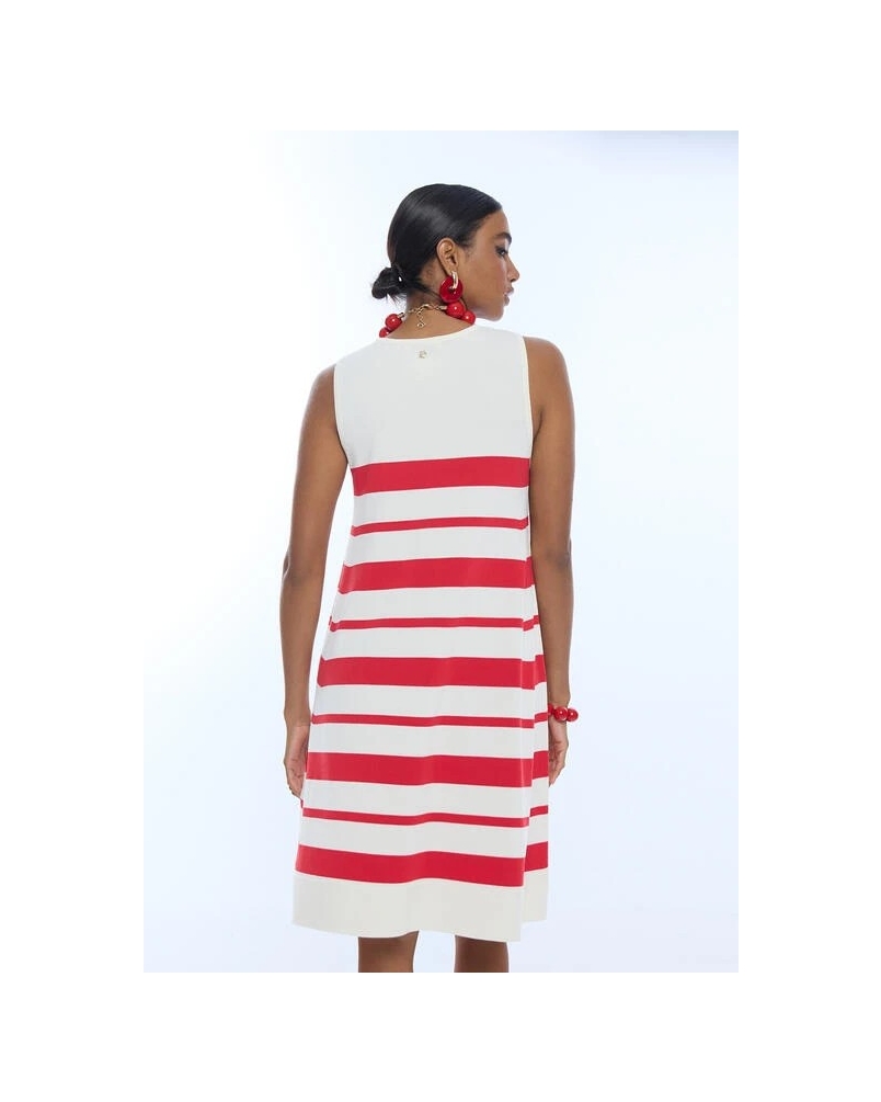 Lola Casademunt Knitted short flared dress ecru-rood
