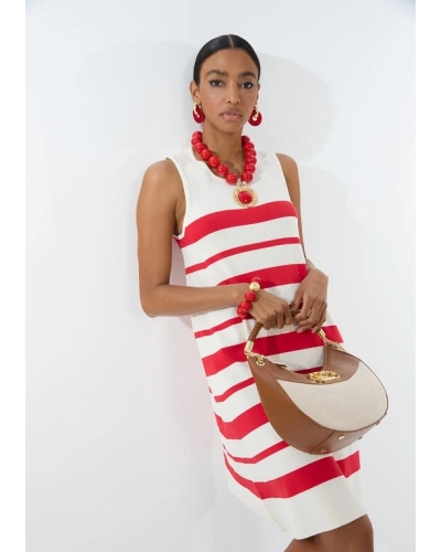 Lola Casademunt Knitted short flared dress ecru-rood