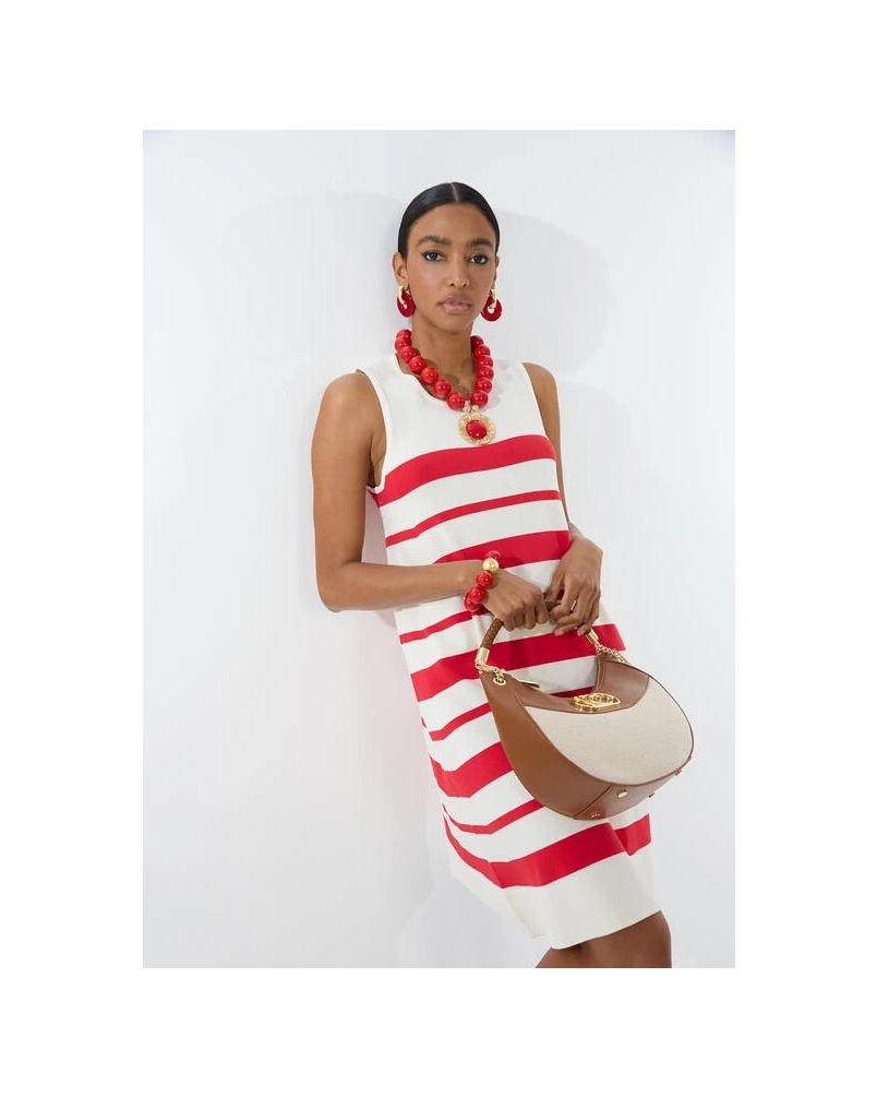 Lola Casademunt Knitted short flared dress ecru-rood