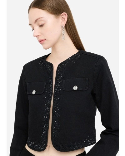 Liu Jo denim jacket with rhinestones den.black ecs bony w