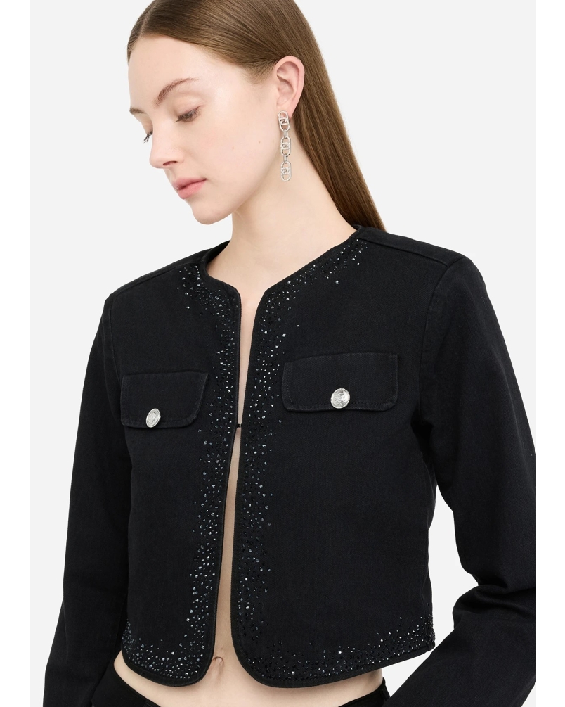 Liu Jo denim jacket with rhinestones den.black ecs bony w