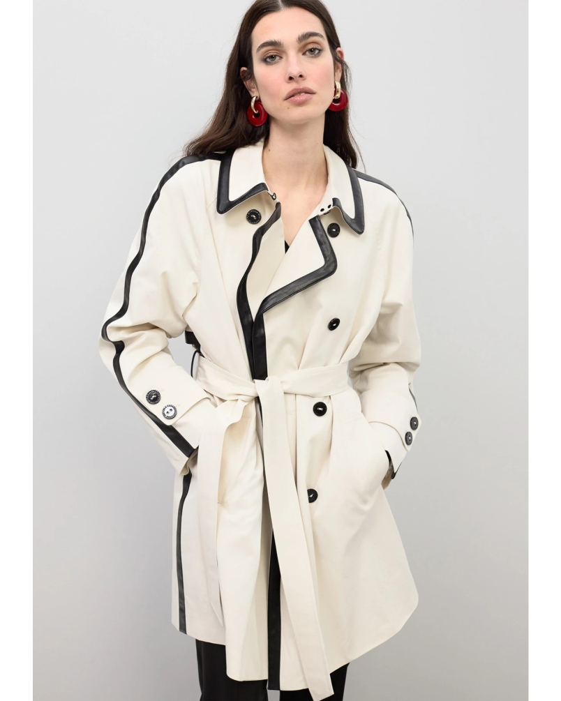 Lola Casademunt faux leather contrast trench ecru/black