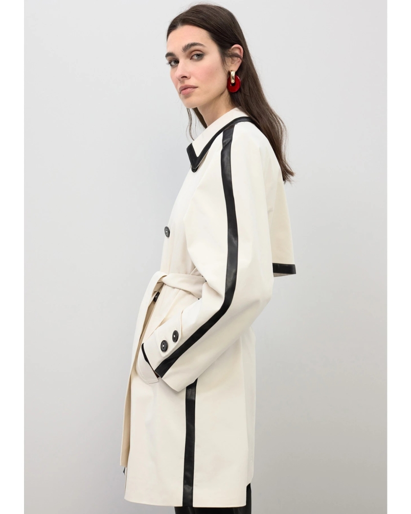Lola Casademunt faux leather contrast trench ecru/black