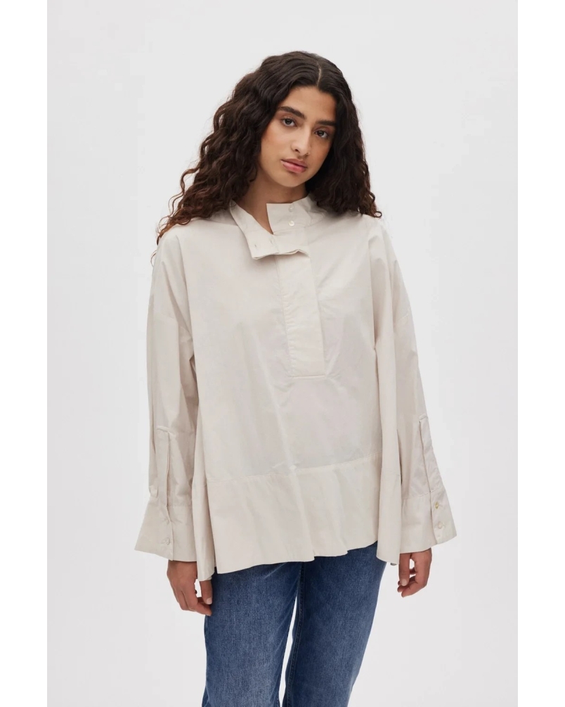 Rabens Saloner Smea Poplin Flared Shirt white