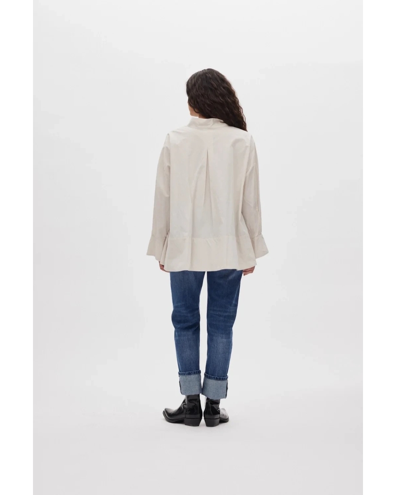 Rabens Saloner Smea Poplin Flared Shirt white