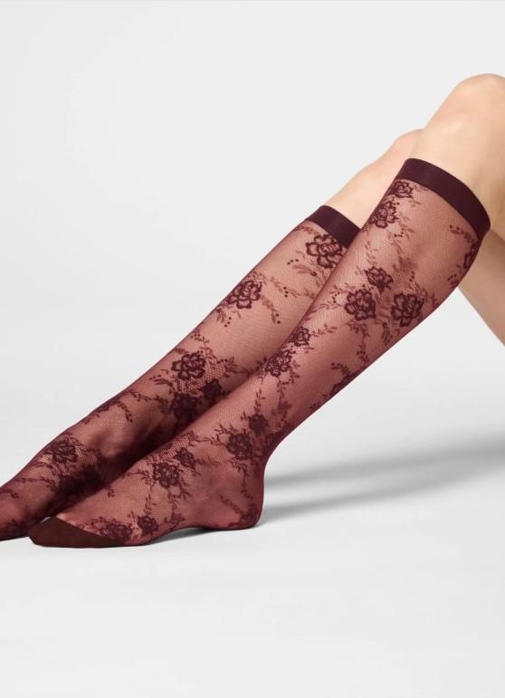 Oroblu Pure lace 20 kniekous bordeaux