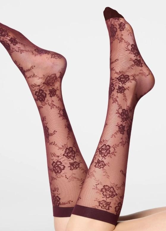 Oroblu Pure lace 20 kniekous bordeaux