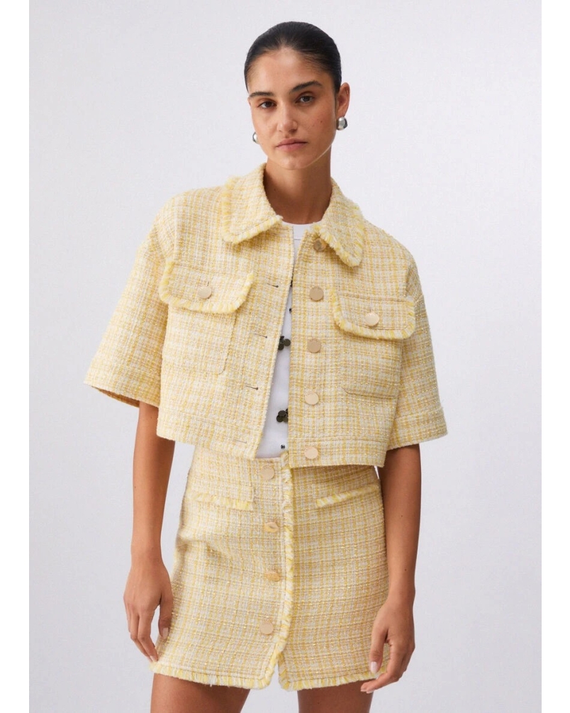 Liu Jo Cropped bouclé jacket yellow yellow