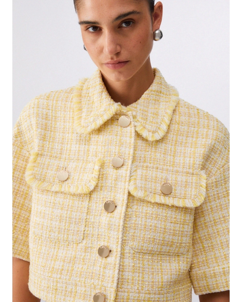 Liu Jo Cropped bouclé jacket yellow yellow