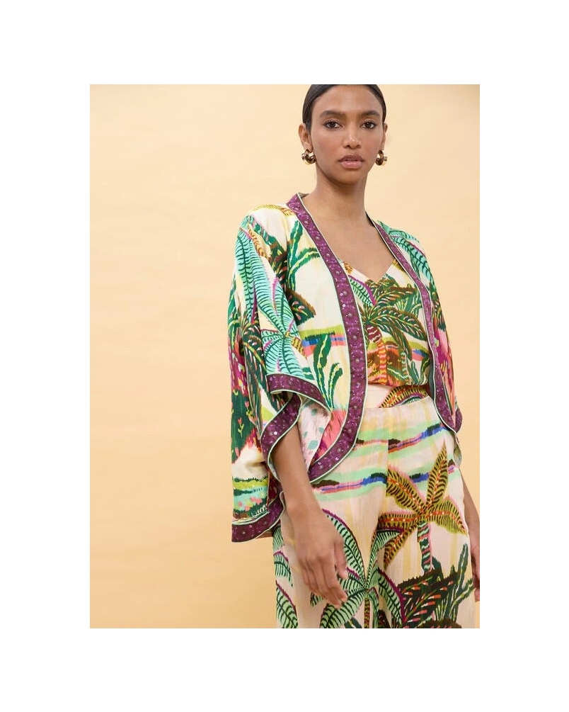 Lola Casademunt Palm tree print kimono ecru/multicolor