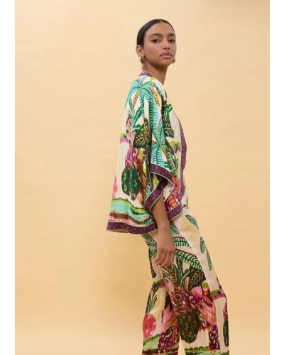 Lola Casademunt Palm tree print kimono ecru/multicolor