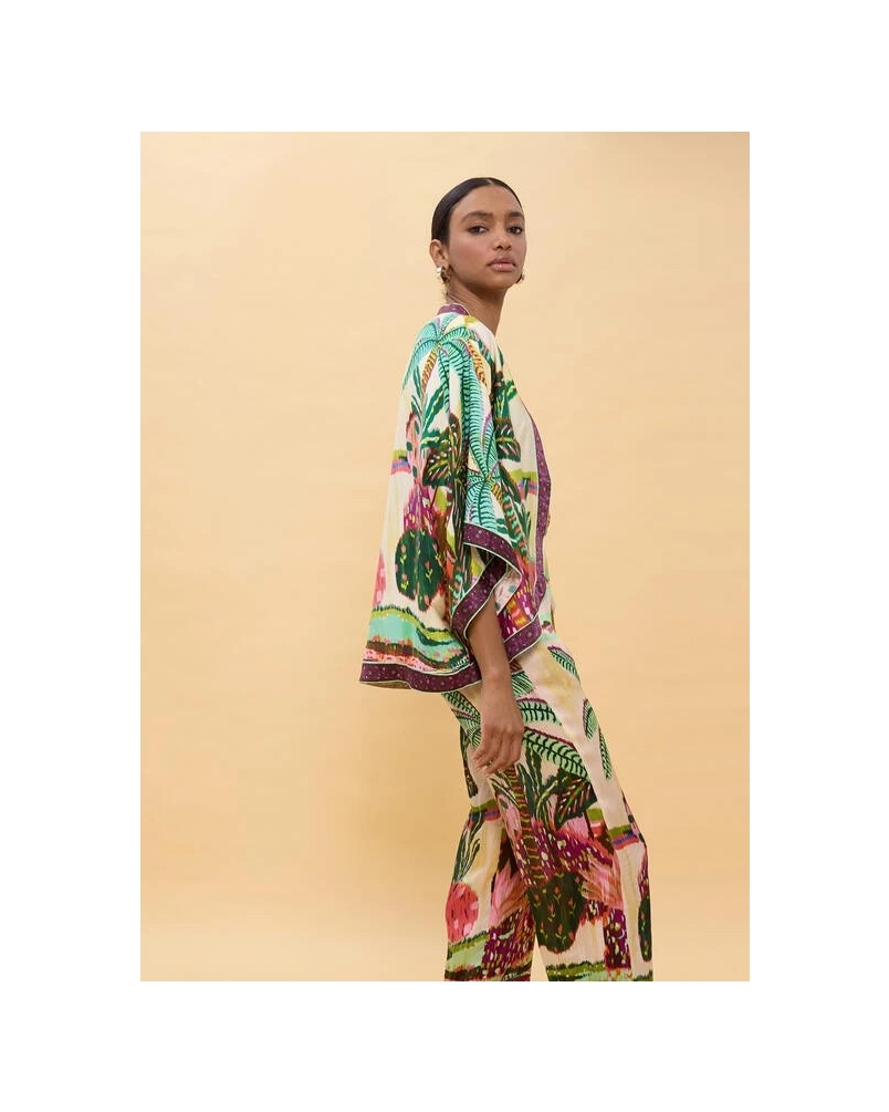 Lola Casademunt Palm tree print kimono ecru/multicolor