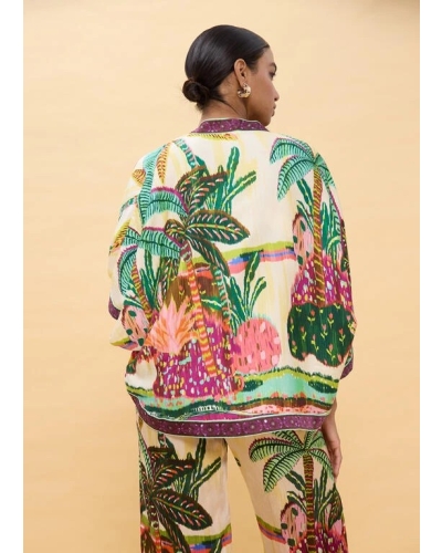 Lola Casademunt Palm tree print kimono ecru/multicolor