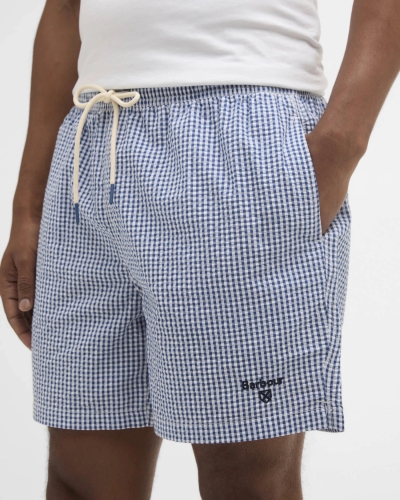 Barbour Gingham seersucker swim short sailboat blue