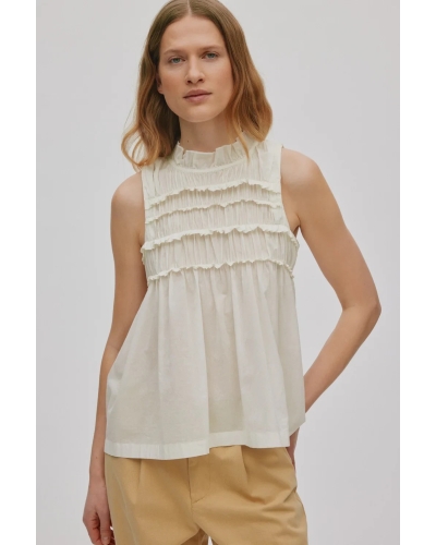 Rabens Saloner Pia voile frill halter top chalk