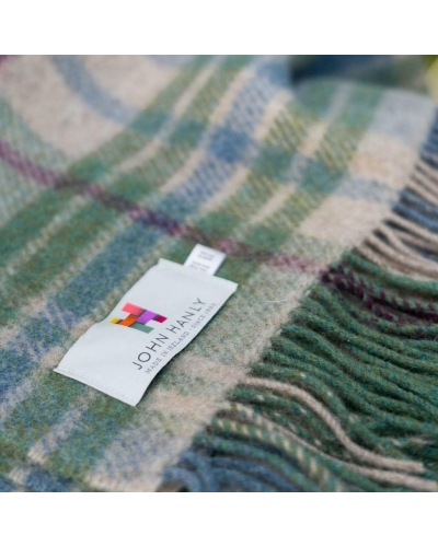 John Hanly Large Irish picnic blanket denim/green/camel/burgundy