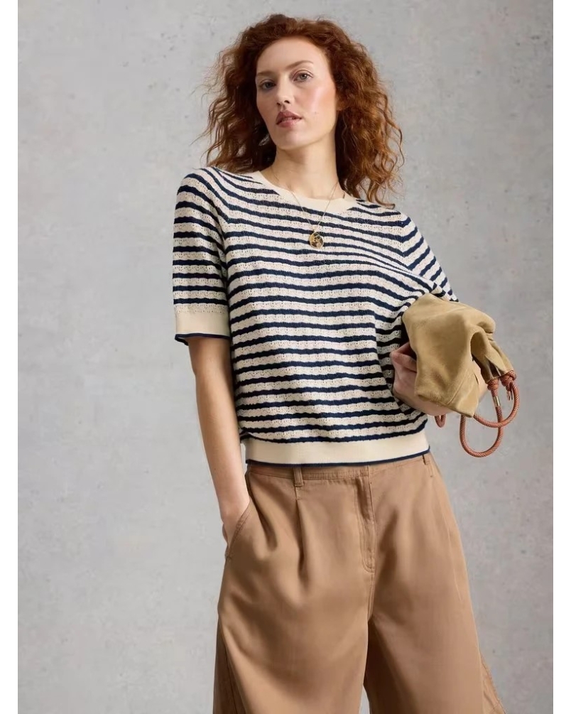 White Stuff Holly pointelle tee ivory mlt