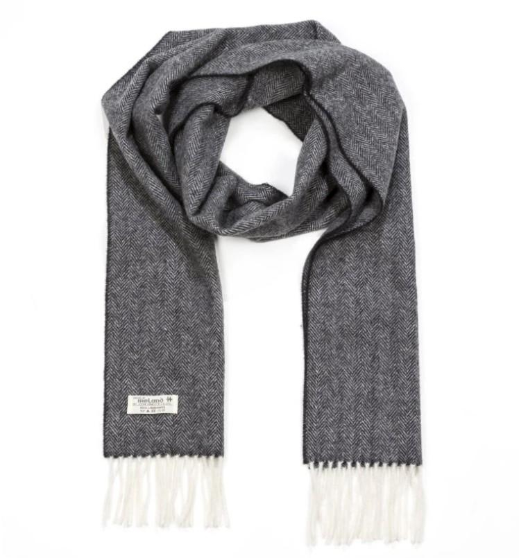 John Hanly Irish wool scarf charcoal herringbone