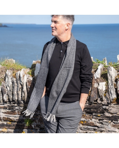 John Hanly Irish wool scarf charcoal herringbone