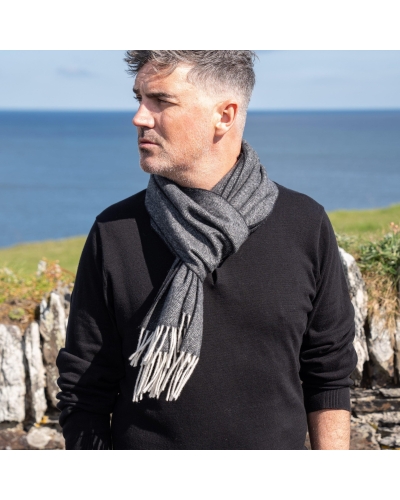 John Hanly Irish wool scarf charcoal herringbone