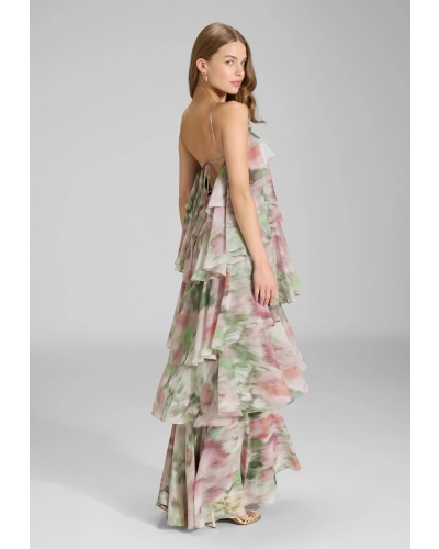 Swing Printed chiffon evening dress matcha green/vintage pink