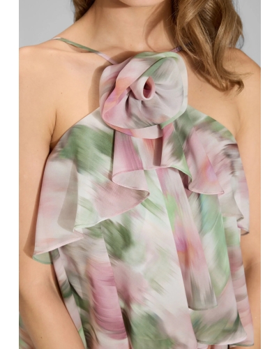 Swing Printed chiffon evening dress matcha green/vintage pink